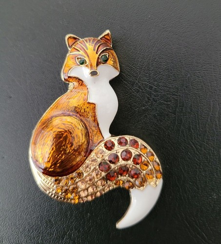 Crystal fox brooch pendant - crystal,