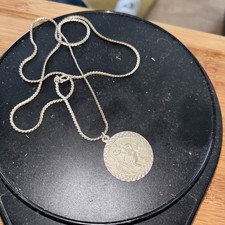 Vintage Silver St Christopher Medallion With Chain 3cm Weighs 17 Grams