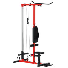 SPORTNOW Pull Up Station Power Cage with Adjustable Seat, Home Gym - Red