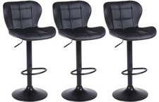 Set of 3 Black Bar Stools , Acapulco Black Faux Leather, Kitchen Breakfast Bar