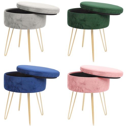 Round velvet storage footstool - velvet,