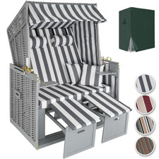 Wicker Chair Outdoor Beach Sunbed with Pillows Roofed Recline Sun Lounger