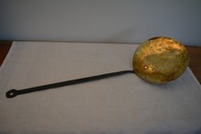 Vintage brass chestnut roasting pan, cast iron handle.