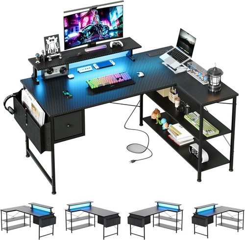 Shaped gaming desk with led - desk,