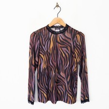 Kim & Co Mesh Long Sleeve High Neck Top Size S NEW Lace Trim Black Multi