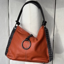 Made In Italy Handbag Real Leather Orange & Brown Shoulder Bag Slouch Napa