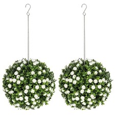 HOMCOM Set of 2 Artificial Plant Topiary Rose Balls, Faux Plants, White