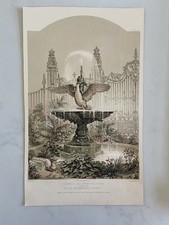 Antique Victorian Print – 1851 Fountain and Ornamental Gates in Cast Iron 