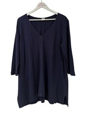 Poetry Women's Navy Blue V Neck Hemp Organic Cotton Tunic Top ~ UK 14 US 10