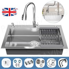 55cm Kitchen Sink Top Mount Single Bowl Drop-In Basin Stainless Steel Bar 23.5"