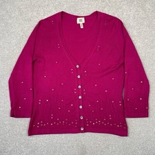 Vintage OASIS Women’s Fuchsia 3/4 Sleeve Short  Cardigan Embroidered UK 12