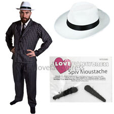 MEN'S GANGSTER COSTUME WITH WHITE HAT 5 PIECE 1920'S FANCY DRESS MAFIA MOBSTER
