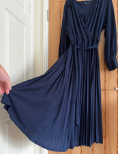 NEXT Navy Jersey Long Sleeve Pleated Long Midi Length Dress, Size 20-22