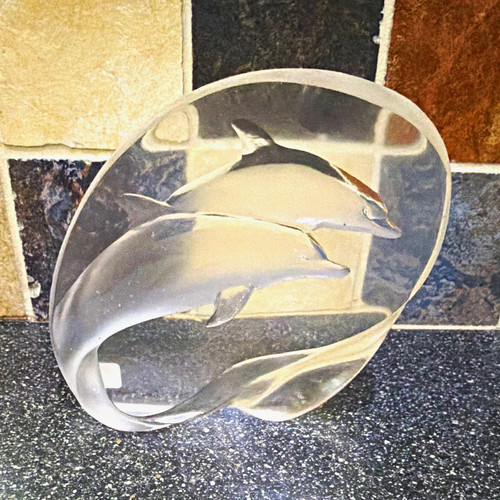 Clear white glass dolphin - white,