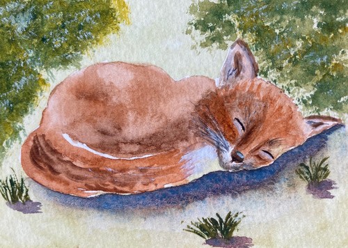 Original watercolour fox cub - original,