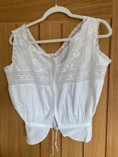 Antique white cotton corset cover / camisole with lace insertion and tucks