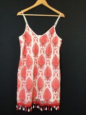 Missguided Red & White Floral Print Tassel Trim Lined Mesh Dress Size 16 BNWOT