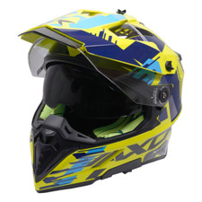 AXOR X-CROSS ADVENTURE DUAL SPORT MOTORCYCLE HELMET YELLOW BLUE SUN VISOR