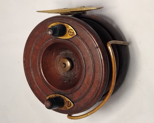 Antique wood and brass fishing - wood,