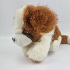Vintage St Bernard Dog Plush Soft Toy Brown White Stuffed Animal 9" Cute Puppy
