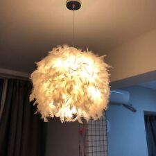 White Feather Shade Ceiling Droplight Lamp Hanging Ball Bedroom LED Light 20CM