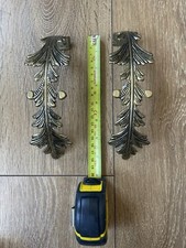 VINTAGE SOLID BRASS "ORNATE Curtain Tie Backs Gold Tone Leaf shared Pair 7 Inch 