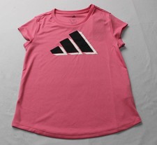 Adidas Girl's Stretchy Short Sleeve Cap Sly Poly Graphic Tee WR4 Pink Small NWT