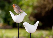 Beautiful Garden Peanut & Seed Ceramic Bird Feeder White with Mounting Stakes