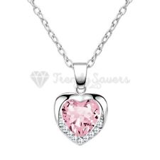 Pink Women Girls 925 Sterling Silver Crystal Love Heart Pendant Necklace Gift
