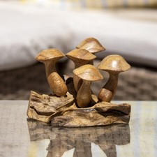 Teak Root 5 Wavy Cap Mushroom Sculpture Mini Wood Toadstool Nature Ornament Gift