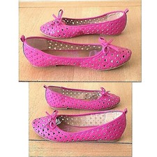 Pink laser-Cut Hearts Slip-On Flat Shoes with Bow Size UK 1