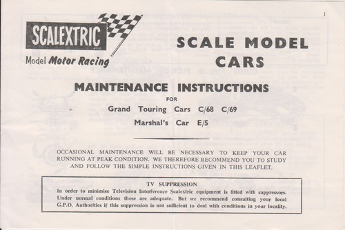Scalextric car service sheet - service,