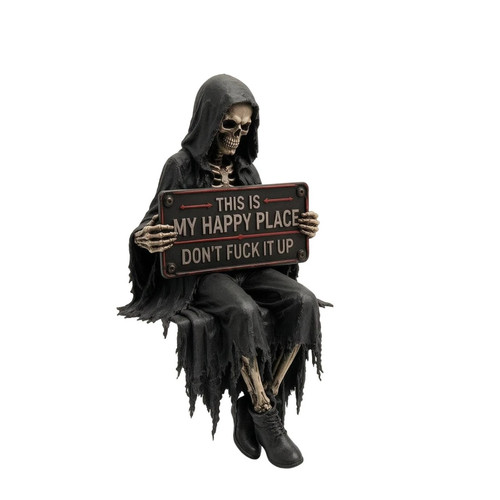 Skeleton statue with sign - skeleton,