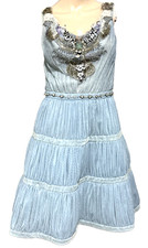 Reem Acra Vintage Runway Embroidered Feather Crystal Blue Tulle Cocktail Dress 6