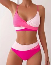 Stunning Two tone Pink block colour High-Waisted Bikini set Flattering - Size 16