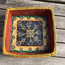 Large Vintage Mogul Indian Paper Mache Square Hand Painted Bowl 8x19x19” 6.5kg
