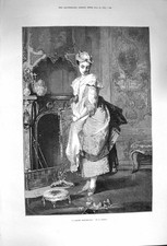 Original Old Antique Print 1874 Slight Misfortune Lady Broken Vase Korle 19th