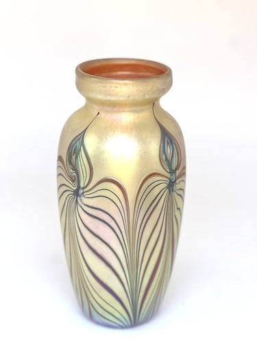 Gold aurene vase with red - with,