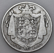 1834 WILLIAM IV SILVER HALFCROWN, BRITISH COIN, W.W. SCRIPT,  FINE