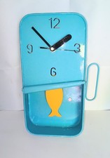 Kitchen wall clock Canned fish Sardine metal pendulum Fish in Tin Blue Working