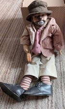 Vintage 80s Hobo Clown Tramp Doll Holding A Small Suitcase Collectable Rare