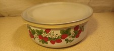 Enamel Strawberry Storage/Pans X 3  Various Sizes Camping