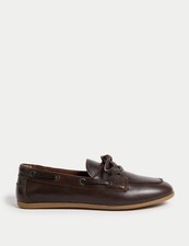 Marks & Spencer Womens Brown Leather Flat Loafer Women Shoes - M&S