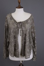 SARAH SANTOS Green Embroidered Floral Long Sleeve Drawstring Scoop Neck Cardigan