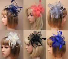 Sinamay Large Ribbon Flower & feathers clear Hair Comb Wedding/Party Fascinator