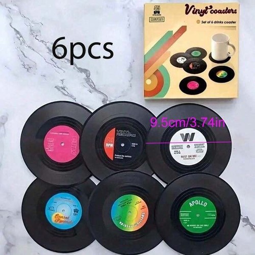 Retro vinyl record coasters - retro,
