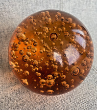 Orange/amber bullicante magnum glass paperweight  — vintage bubble glass — LARGE
