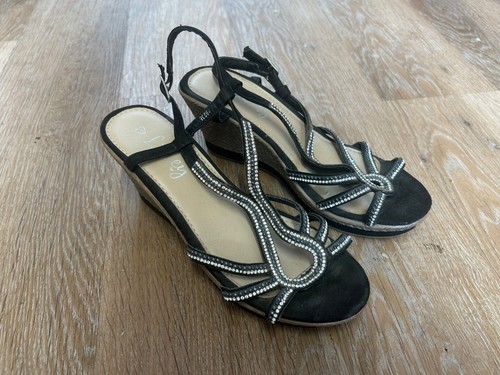 Lilley black diamante - , wedge