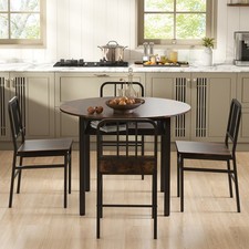 Round Kitchen Table & 4 Chairs with Storage Rack & Metal Frame-Coffee