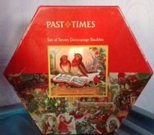 Vintage Past Times Set of Seven Victorian Decoupage Christmas Tree Baubles : Box